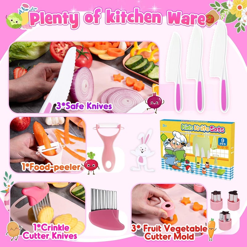 Windidi 9 Pcs Kids Safe Knife Set for Real Cooking, Kids Kitchen Knife Set with Cutting Board,Crinkle Cutter,Sandwich Cutter, Montessori Kitchen Tools for Toddlers Kid 3-10 Years Old Girl Boy Birthday Gifts - Image 4